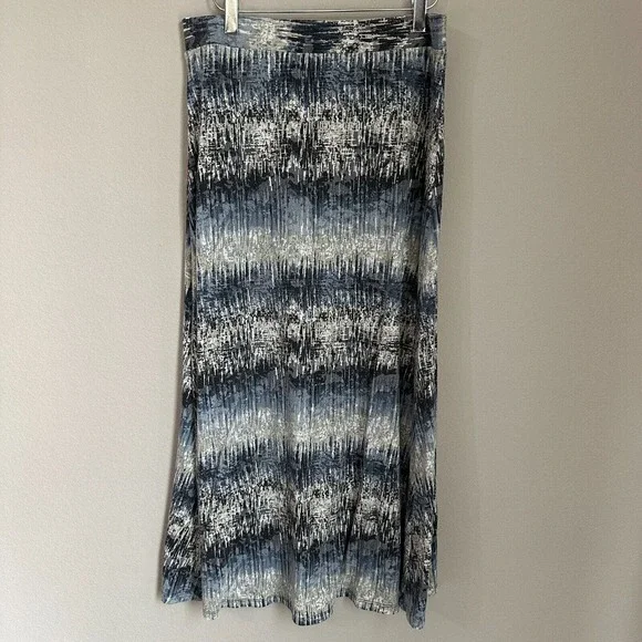Roz&Ali Multicolor Maxi Boho Skirt Stretch Striped Tie Dye Blue Gypsy Women's PM - Picture 4 of 8